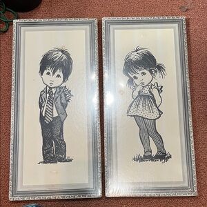 Vintage Boy and Girl Wall Art Set